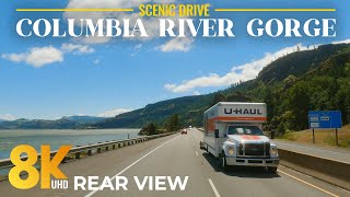 8K Scenic Oregon & Washington Drive – Rear View of Columbia River Gorge with Authentic Road Sounds