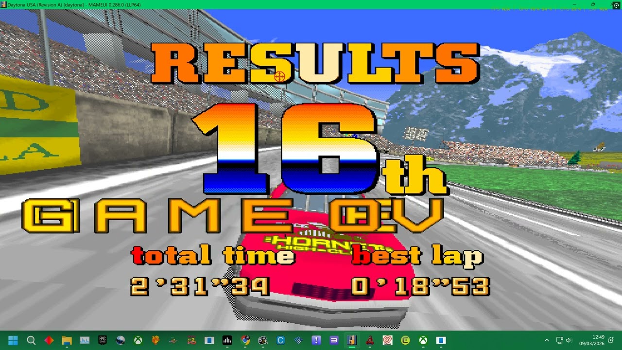MAME 286 = SEGA MODEL 2 DAYTONA USA REVISION A - BEGINNER SHORT 8 LAPS  STAGE 1  -  4K  2026