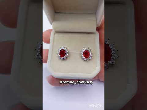 Подарок девушке Серьги с цирконами "Рубиновый овал" в серебристой оправе в коробочке - фото 2 - id-p2243075465