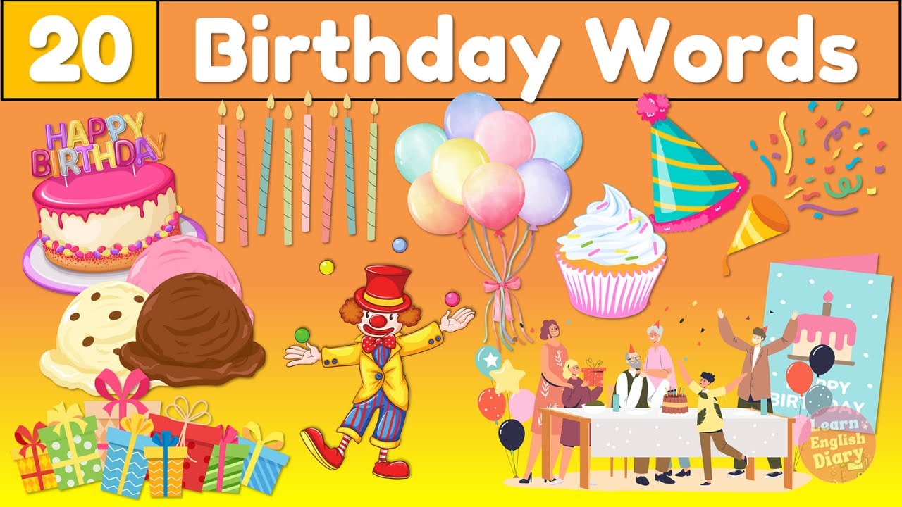 20 Birthday Words for Kids 🎂 ESL Party Vocabulary Lesson with Pictures & Pronunciation 🎈