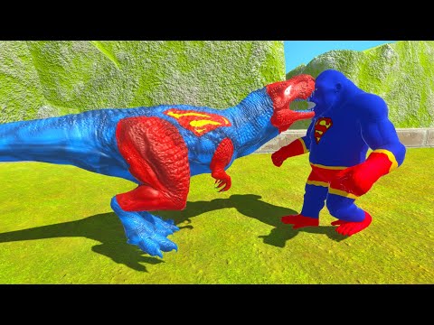 SUPERMAN T-REX vs SUPERMAN GORO DEATH FALL - Animal Revolt Battle Simulator
