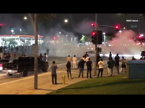 Hundreds of street racers take over intersections in Hacienda Heights, California.