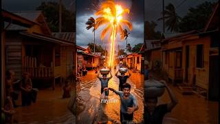 Download lagu Detik-detik petir menyambar pohon kelapa, suasana mencekam #fypviralシ #flood mp3