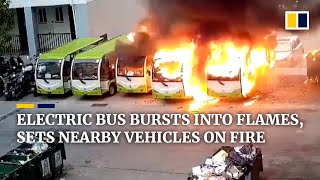 Electric bus bursts into flames, sets nearby vehicles on fire in China