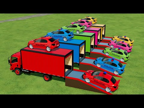 TRANSPORTING COLORED POLICE DACIA LOGAN CARS WITH ISUZU TRUCK #1 - Farming Simulator 22
