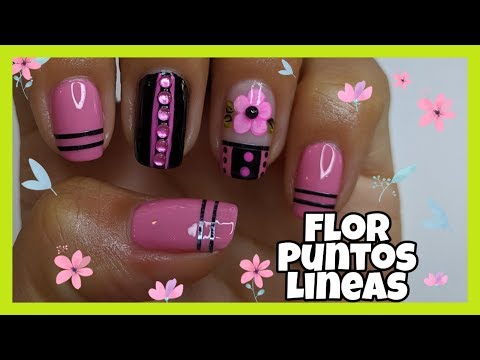 DECORACIÓN DE UÑAS CORTAS FLOR,  LINEAS Y PUNTOS | PRINCIPIANTES  Beginners nailart♥ NailArt By Andy