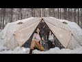 SNOWSTORM CAMPING IN A WARM COZY TENT