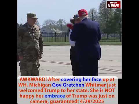 AWKWARD! Michigan Gov Whitmer just welcomed Trump. Her embrace of Trump was just on camera!