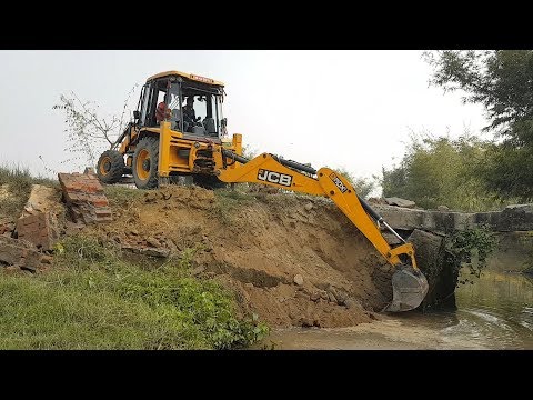 JCB Dozer Breaking Bridge Wall - JCB Working For New Bridge Construction - JCB Video