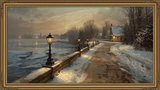 Nostalgic Riverside Scene Art in Gold Frame | Cozy TV Wallpaper Screensaver (HD)