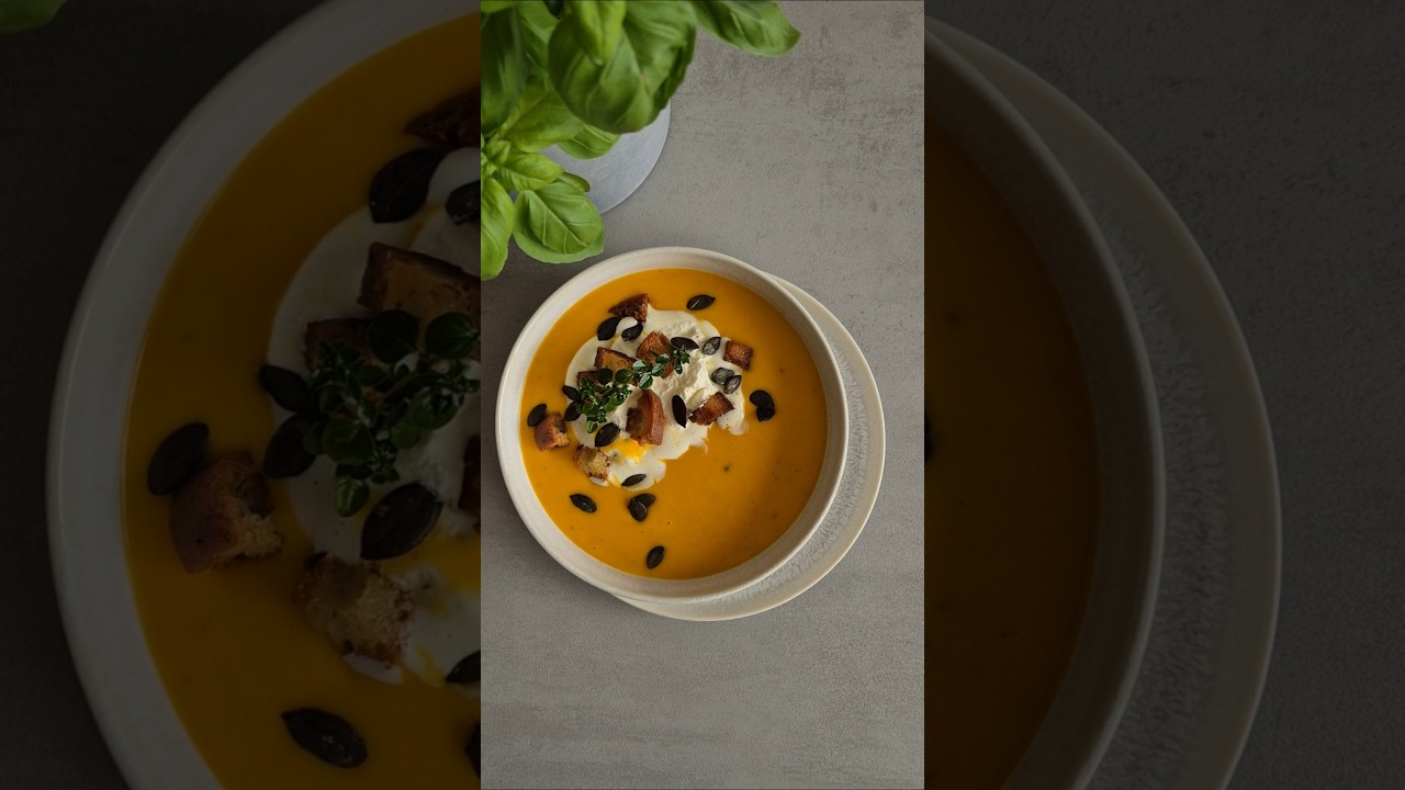 YouTube-Video: Herbstliche Kürbissuppe mit geröstetem Hokkaido, Thymian und Kürbiskernen