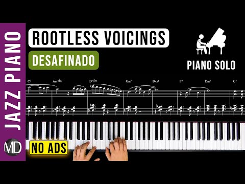 Desafinado (Jobim) - Easy Piano Solo Sheet Music using 4-Notes Rootless Voicings on the left hand.