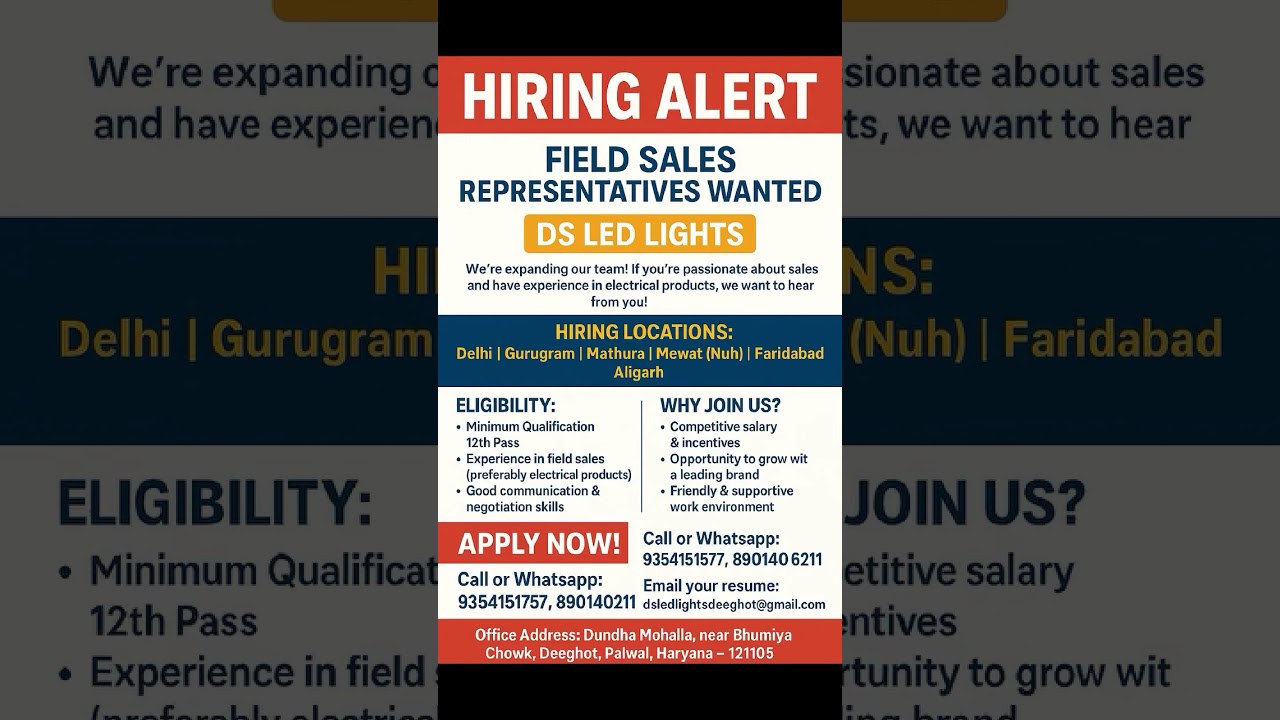 Field Sales Job Openings | DS LED Lights Hiring Now
