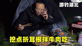 游钓湖北高罗镇，沿途好多废弃房屋没办法补给，挖点折耳根拌牛肉吃【真男人老黄】
