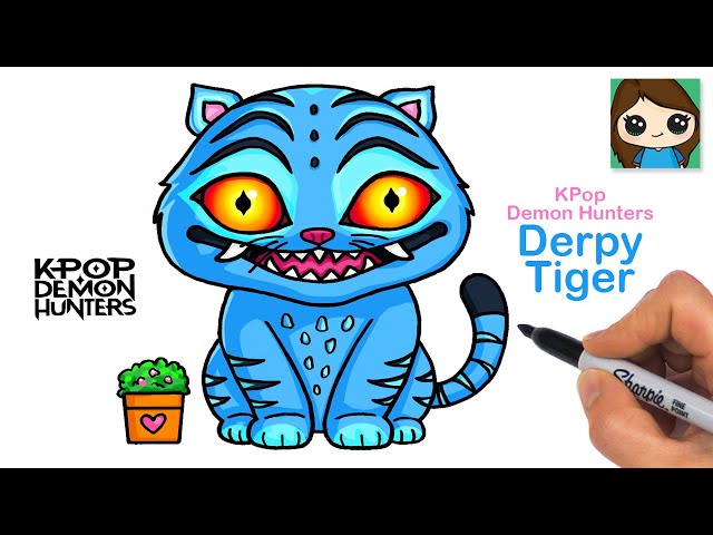 Vídeo relacionado con KPop Demon Hunters Mochila azul Derpy Tiger de K-Pop | Mochila escolar infantil con bolsillo frontal con cremallera | Correas acolchadas para los hombros y correa para el pecho | Merchandising