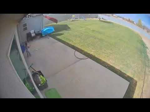 Trampoline and Kiddy Pool Go Away By Strong Wind