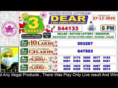 LOTTERY DEAR X-MAS BUMPER 6 PM 27.12.2025 SIKKIM STATE LOTTERY SAMBAD LOTTERY RESULT