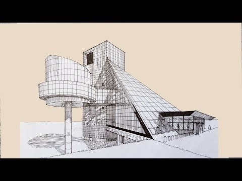 Architecture Sketch #007 Cleveland Rock and Roll Hall of Fame designed by I. M. Pei
