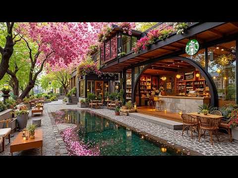 【2月最新】満開の桜並木で聴くスタバジャズ ☕️ 心地よい春のジャズピアノ | 集中力・作業用・癒やし 🌸 都会の楽園で至福のひととき - Dreamy Spring Starbucks Cafe