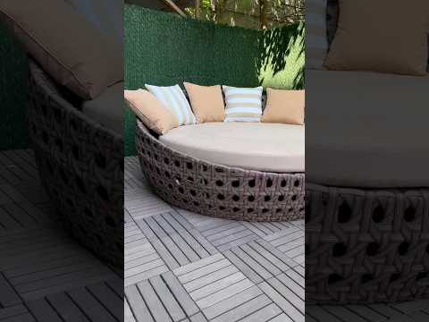 Кругле вуличне ліжко шезлонг Емма металеве з плетінням штучним ротангом #ротанг #шезлонг #лежак