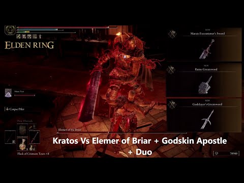 Kratos Vs Elemer of Briar + Godskin Apostle + Duo in Elden Ring PS5 Full Gameplay (4K 60FPS)
