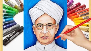 Teachers' Day Oil Pastels colour drawing | Sarvepalli Radhakrishnan easy drawing