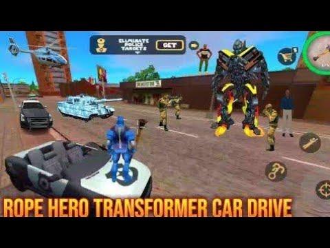 Rope hero mein transformer robot car vs miltary base fight 💥 wanted 4 stars level #ropeherovicetown