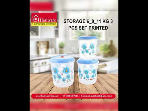 Round plastic printed airtight container set, for home