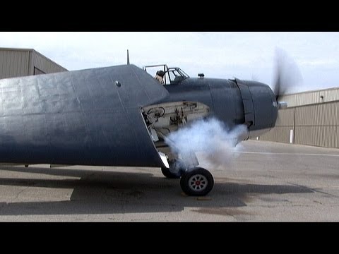 Restored WWII Grumman TBM Torpedo Bomber Startup and Wing Swing