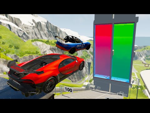 High Speed Car Jump In Red Or Green Vertical Pool (Crash Test) - BeamNG.drive Epic Pool Jumps