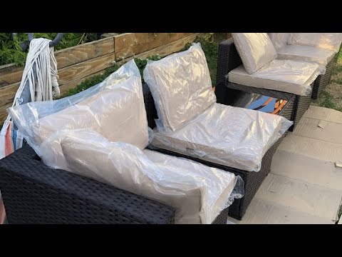 LHBcraft 7-Piece Wicker Outdoor Patio Furniture Set, Modular Rattan Outdoor Furniture, Patio Conversation Sets, Handmade Rattan, Water Resistant Fluffy Cushions and Coffee Table, Black video review thumbnail