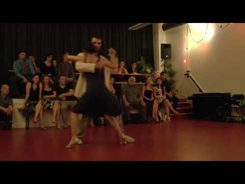  Natalia Aguero  and  Agustin Venturino  are  dancing  to  the  vals  "  Con tus besos  "  by  Edgardo Donato