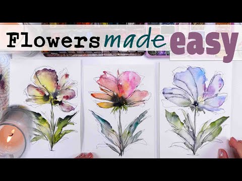3 SUPER EASY Watercolour Flowers made from DOTS !!!