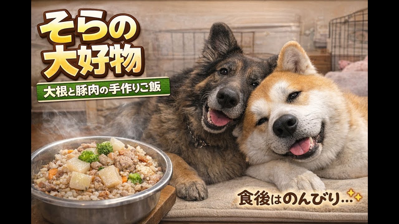 秋田犬そらの大好物 大根と豚肉の手作りご飯と食後のんびり時間