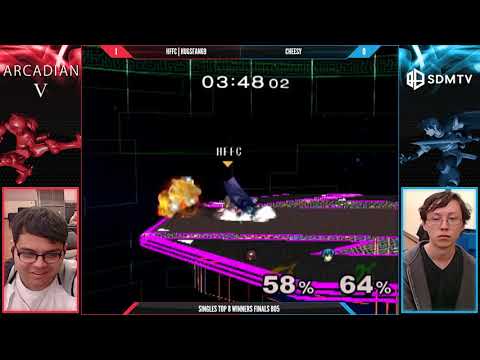 Arcadian 5 - HugsFan69 (Samus) vs. Cheesy (Marth) - Singles Top 8 Winners Finals - Smash Melee