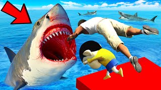 SHINCHAN AND FRANKLIN TRIED THE IMPOSSIBLE HUNGRY SHARK PARKOUR CHALLENGE GTA 5