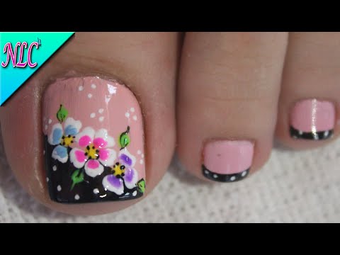 DISEÑO DE UÑAS PARA PIES FLORES Y FRANCÉS ¡Muy Fácil! – FLOWERS NAIL ART – FRENCH NAIL ART – NLC