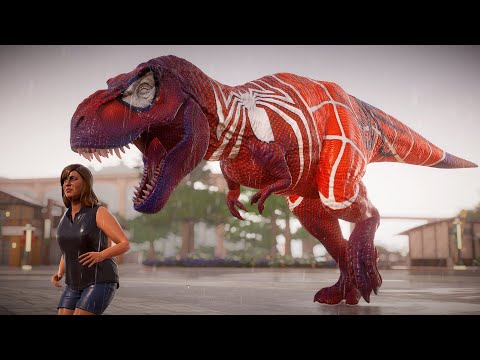 2 Tyrannosaurus Rex & 2 Spinosaurus Breakout & Fight - Jurassic World Evolution Mods (4K 60FPS)