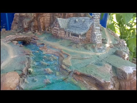 мини водопад, декоративные скалы и домик из арт бетона своими руками Лысый Мастер.