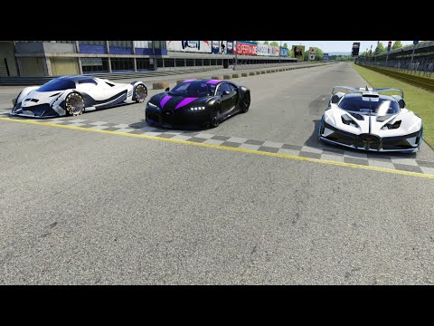 Bugatti Bolide vs Bugatti Chiron Super Sport 300+ vs Devel Sixteen at Monza Full Course