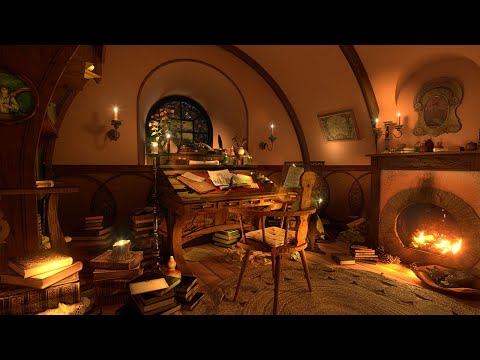 Hobbit Study Ambience 🕯 Immersive 2K 🖋 Bilbo Baggins' Writing Room in the Shire - LOTR ASMR