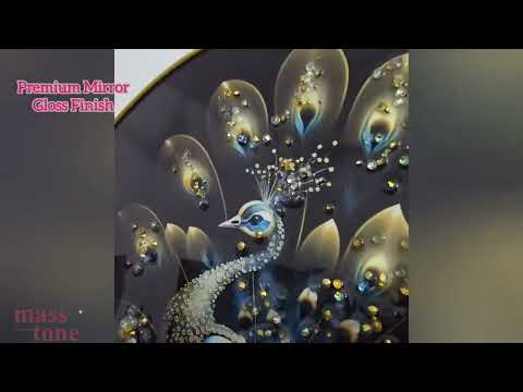 Masstone Beautiful Peacock Premium Crystal Embedded Gold Strip Framed Round Embossed Painting