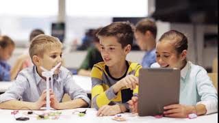 Kids Programming at Robotics with Ipad Tablets HD Video Loop Background Scene