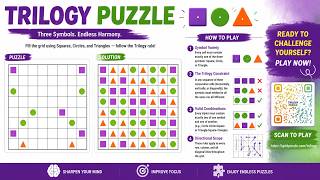 How to Play Trilogy Puzzle Rules & 7x7 Easy Pure Solve [No Commentary]
