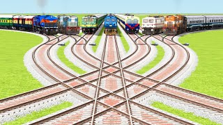 7 TRAINS BUMPY CROSSING LIKE A SNAKE ROUND RAILROAD TRACKS 2024🔺Train Simulator | Trains Gaming