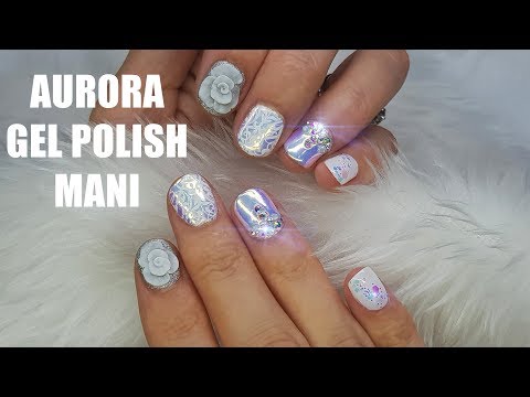 AURORA WHITE GEL POLISH DESIGN | CRYSTALS | CHUNKY GLITTER