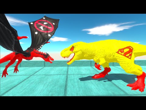 YELLOW SUPERMAN T-REX vs DEADPOOL DRAGON DEATH CLIMB - Animal Revolt Battle Simulator