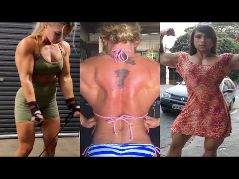 CrossFit Motivation of pro muscular woman bodybuilder. [ Hard Hit Creation ]