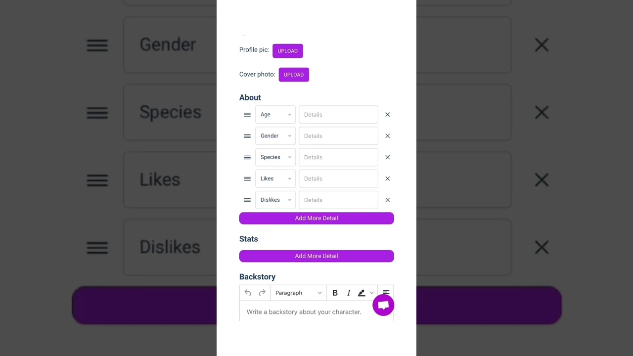 glimpse of character hub website format! #characterhub #oc #oclore #originalcharacter