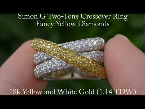 Simon G Two-Tone Crossover Ring Fancy Yellow Diamonds in 18k (1.14 TDW)